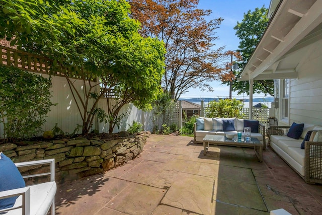 115 River Rd, Nyack, NY 10960 - fenced backyard featuring an outdoor living space and a patio