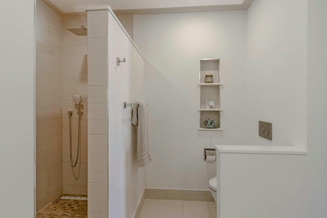 115 River Rd, Nyack, NY 10960 - bathroom with a tile shower and ornamental molding