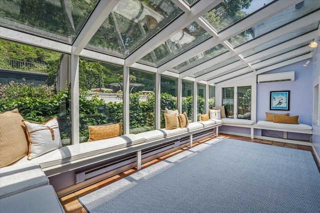 50 Shore Rd, Cold Spring Harbor, NY 11724 - sunroom featuring a wall unit AC, outdoor lounge area, and lofted ceiling