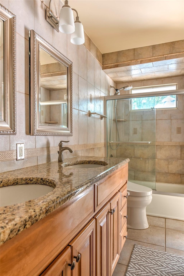 3 Twig Ct, East Setauket, NY 11733 - bathroom featuring double vanity, bath / shower combo with glass door, and tile patterned flooring