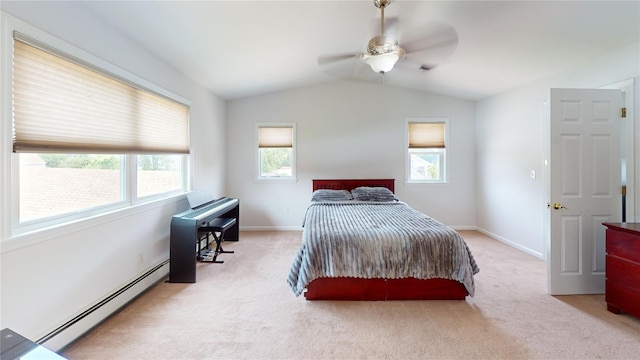 6 Robinhood Dr, East Islip, NY 11730 - bedroom featuring a baseboard radiator, carpet, vaulted ceiling, and a ceiling fan