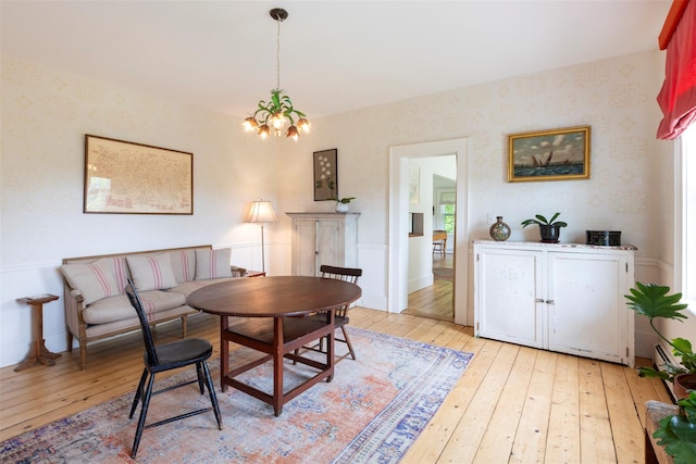 132 Decker, Ancram, NY 12502 - dining room featuring a chandelier, light wood-style flooring, and wallpapered walls