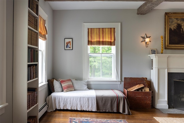 132 Decker, Ancram, NY 12502 - bedroom featuring wood finished floors, a fireplace, and a baseboard radiator