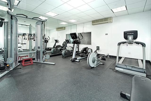 25 Leroy Pl Unit 508, New Rochelle, NY 10805 - gym with a wall mounted air conditioner, a wall mounted AC, and a drop ceiling