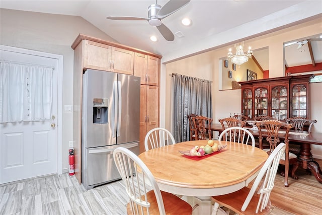 24 Oxford Ct, Spring Valley, NY 10977 - dining area with ceiling fan, lofted ceiling, recessed lighting, and light wood-style floors