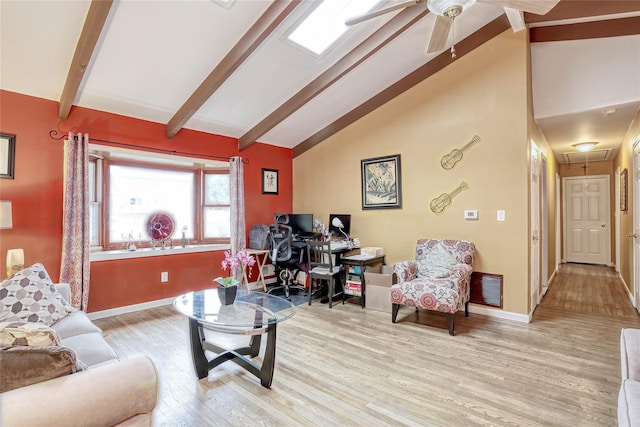 24 Oxford Ct, Spring Valley, NY 10977 - living area featuring attic access, beam ceiling, wood finished floors, ceiling fan, and high vaulted ceiling