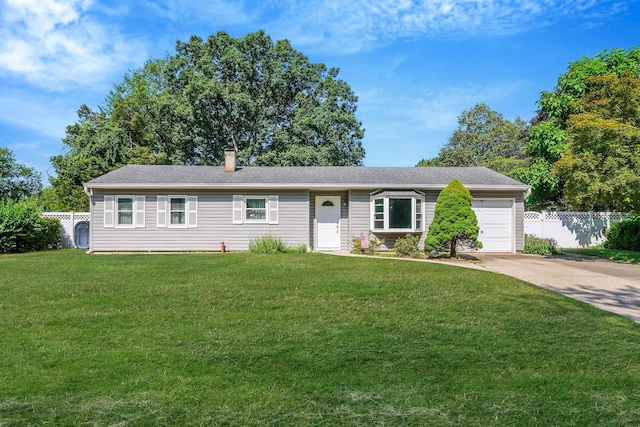 16 Marlin Rd, Centereach, NY 11720 - ranch-style house featuring an attached garage, concrete driveway, and a chimney