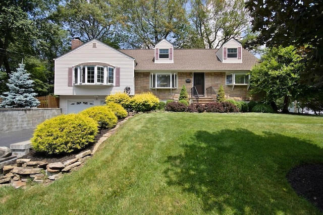 2 Short Hill Rd, New City, NY 10956 - cape cod house with stone siding, an attached garage, roof with shingles, and a chimney