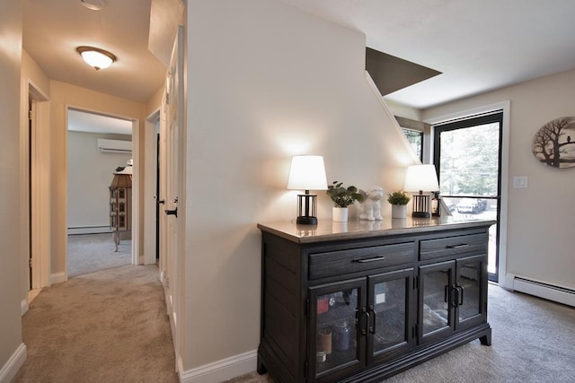 2 Short Hill Rd, New City, NY 10956 - corridor featuring a wall unit AC, light carpet, and a baseboard heating unit