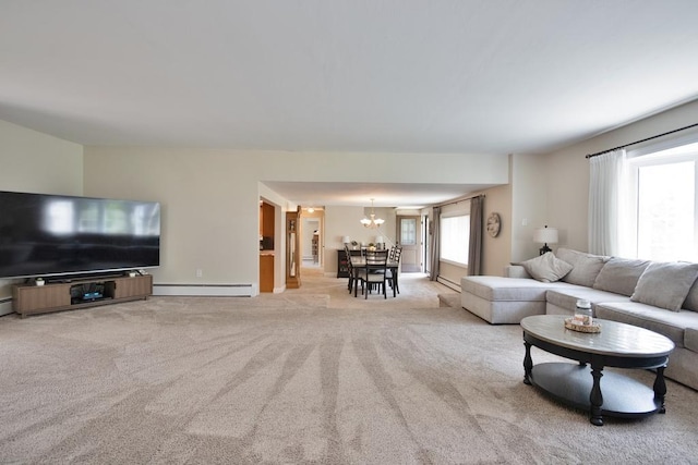 2 Short Hill Rd, New City, NY 10956 - living area featuring a chandelier, carpet flooring, and baseboard heating