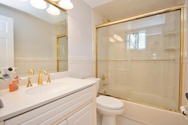 2 Short Hill Rd, New City, NY 10956 - bathroom featuring vanity, enclosed tub / shower combo, a wainscoted wall, and tile patterned floors