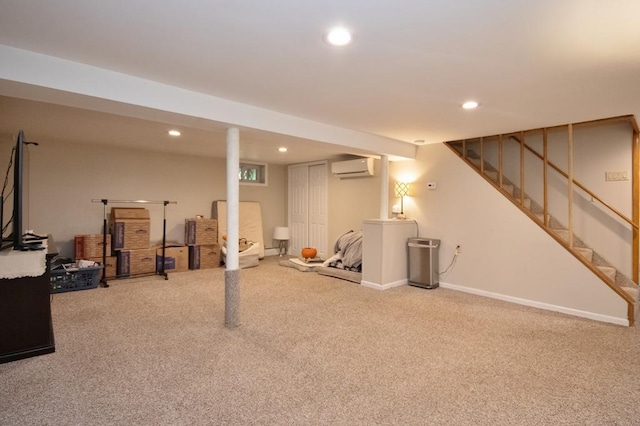2 Short Hill Rd, New City, NY 10956 - finished basement with carpet floors, recessed lighting, stairway, and a wall mounted AC