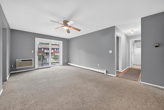 86 Demarest Ave Unit 1, West Nyack, NY 10994 - unfurnished room featuring baseboard heating, a ceiling fan, carpet floors, and a wall unit AC