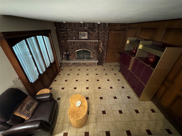 28 Jansen St, Staten Island, NY 10312 - unfurnished living room featuring a brick fireplace and light floors