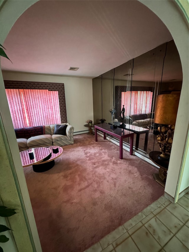 28 Jansen St, Staten Island, NY 10312 - living room with carpet flooring, arched walkways, and plenty of natural light