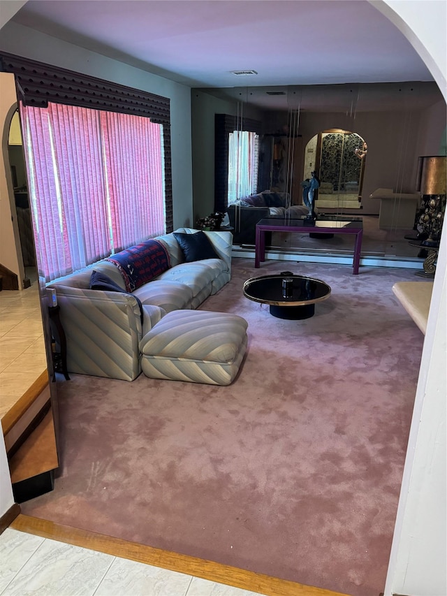 28 Jansen St, Staten Island, NY 10312 - carpeted living room with arched walkways