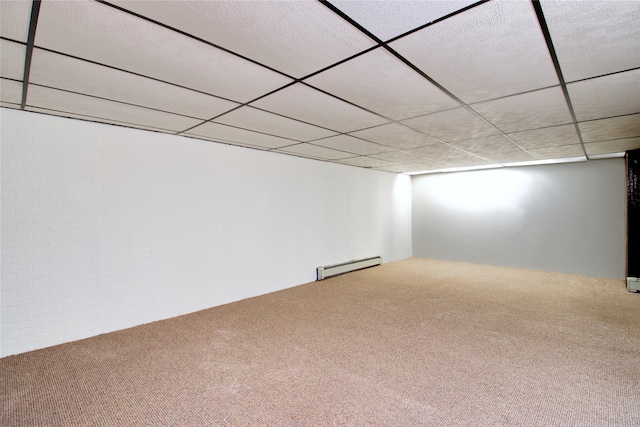 59 Russell Rd, Garden City, NY 11530 - finished basement with carpet, baseboard heating, and a paneled ceiling