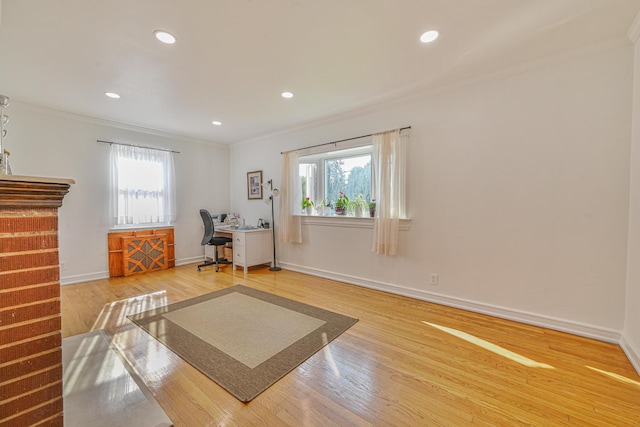 202 Roosevelt Ave, Valley Stream, NY 11581 - office space with crown molding, wood finished floors, and recessed lighting