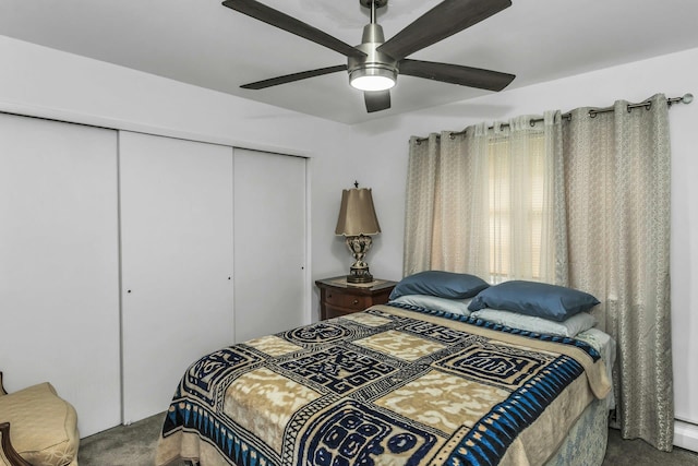 11 Sentinel Pl, Massapequa, NY 11758 - carpeted bedroom with a closet, a baseboard heating unit, and a ceiling fan