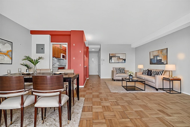 6 Fordham Hill Oval Unit 14B, Bronx, NY 10468 - dining space featuring baseboards and electric panel