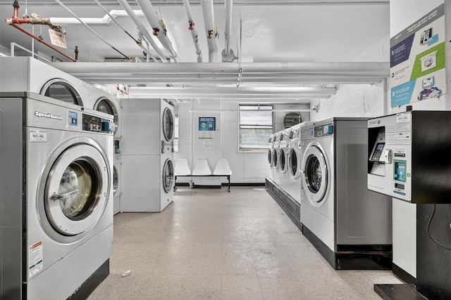 6 Fordham Hill Oval Unit 14B, Bronx, NY 10468 - community laundry room with washing machine and clothes dryer, stacked washer / dryer, and light flooring
