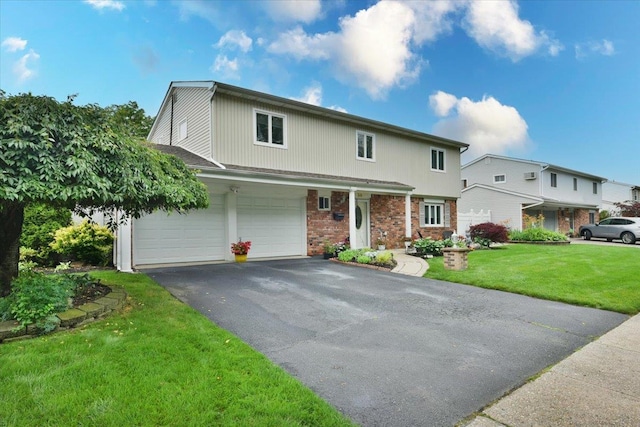 36 Shubert Ln, Bethpage, NY 11714 - traditional home featuring brick siding, a front yard, asphalt driveway, and an attached garage