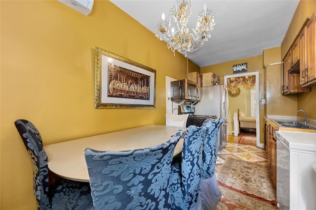 2801 Gunther Ave, Bronx, NY 10469 - dining space featuring washer / dryer and a chandelier