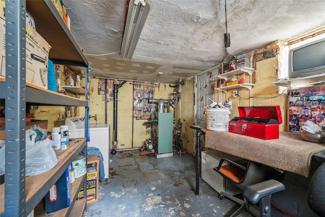 98 Pell Pl, Bronx, NY 10464 - unfinished basement featuring washing machine and dryer and a heating unit