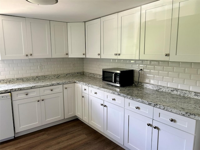 16 Rte 292 Unit 14, Patterson, NY 12563 - kitchen with stainless steel microwave, white dishwasher, white cabinetry, and backsplash