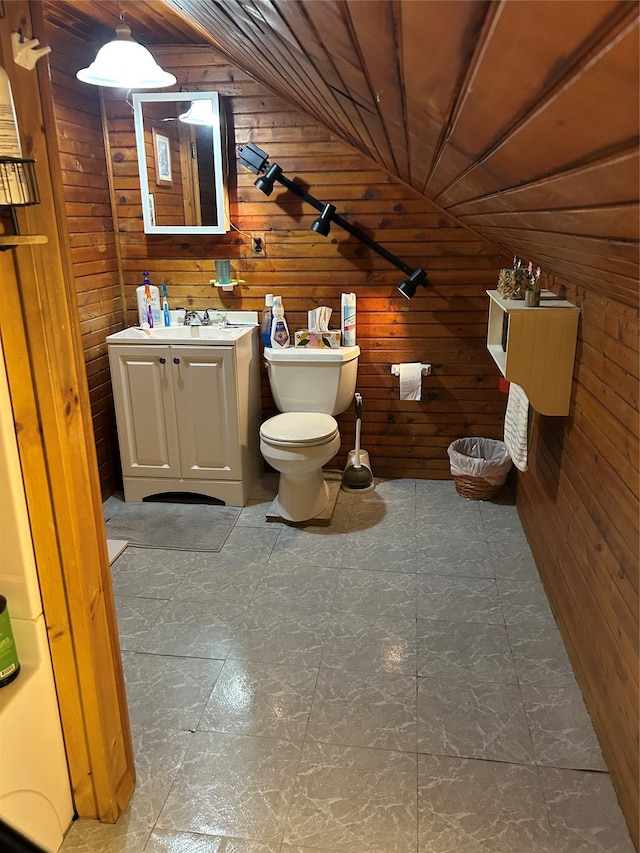 16 Rte 292 Unit 14, Patterson, NY 12563 - half bathroom featuring wooden walls, lofted ceiling, vanity, and wood ceiling