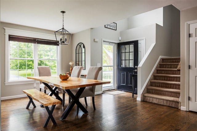 6 Danamarie Ln, East Patchogue, NY 11772 - dining room with a chandelier, stairway, plenty of natural light, and wood finished floors