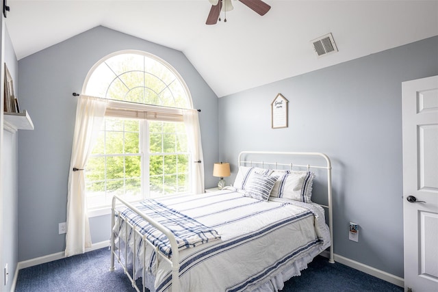 6 Danamarie Ln, East Patchogue, NY 11772 - bedroom with vaulted ceiling, carpet, and a ceiling fan