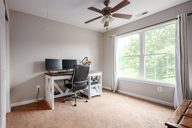 6 Danamarie Ln, East Patchogue, NY 11772 - home office featuring light colored carpet, plenty of natural light, and a ceiling fan