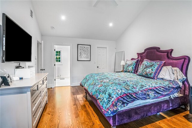 30 Hilltop Rd, Waccabuc, NY 10597 - bedroom with lofted ceiling, wood finished floors, recessed lighting, and a ceiling fan
