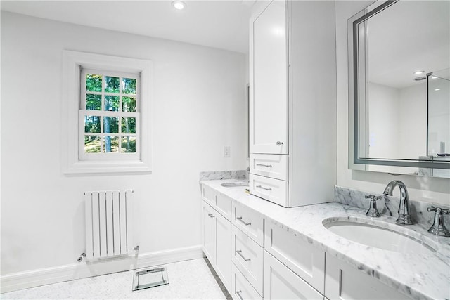 30 Hilltop Rd, Waccabuc, NY 10597 - full bath featuring radiator, double vanity, and recessed lighting