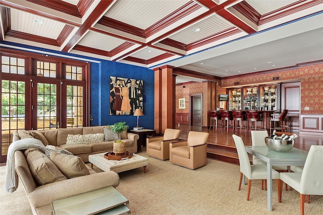 4 Pond Ln, Sands Point, NY 11050 - common area featuring crown molding, beam ceiling, and coffered ceiling