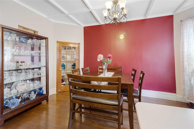 1478 Union St, Brooklyn, NY 11213 - dining space with a chandelier, hardwood / wood-style flooring, and coffered ceiling