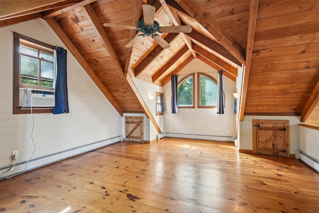 25 Cascade Lake Rd, Warwick, NY 10990 - bonus room featuring wood ceiling, hardwood / wood-style floors, baseboard heating, wood walls, and cooling unit