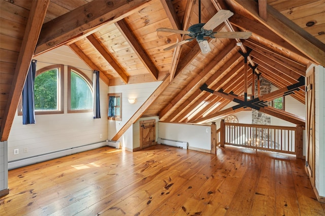 25 Cascade Lake Rd, Warwick, NY 10990 - bonus room featuring a baseboard heating unit, hardwood / wood-style floors, wooden ceiling, and a ceiling fan