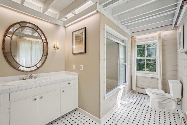 25 Cascade Lake Rd, Warwick, NY 10990 - bathroom with vanity, beamed ceiling, and washtub / shower combination