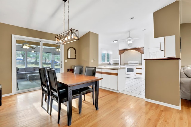 127 Continental Rd, Cornwall, NY 12518 - dining space featuring ceiling fan, light wood-style flooring, and vaulted ceiling