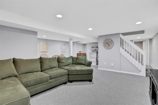 127 Continental Rd, Cornwall, NY 12518 - carpeted living area featuring stairs and recessed lighting