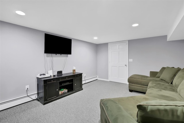 127 Continental Rd, Cornwall, NY 12518 - living area with a baseboard radiator, carpet flooring, and recessed lighting