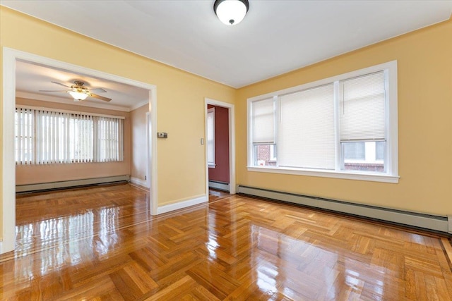 3183 Waterbury Ave, Bronx, NY 10465 - unfurnished room with a baseboard heating unit, a baseboard radiator, and a ceiling fan