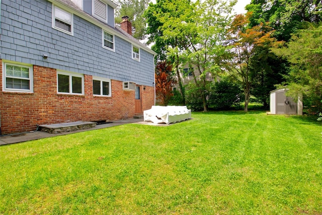 20 Primrose Ln, East Hills, NY 11577 - view of green lawn featuring a shed and an AC wall unit
