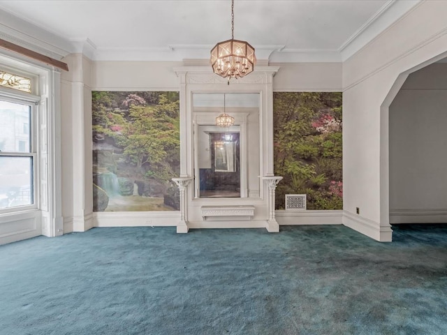 1269 Bergen St Hse, Unit Hse, Brooklyn, NY 11213 - carpeted foyer featuring a chandelier, ornamental molding, and arched walkways