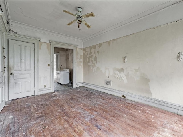 1269 Bergen St Hse, Unit Hse, Brooklyn, NY 11213 - unfurnished room with a ceiling fan, ornamental molding, washer / clothes dryer, and wood finished floors
