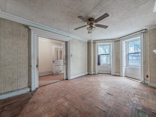 1269 Bergen St Hse, Unit Hse, Brooklyn, NY 11213 - spare room featuring crown molding, a ceiling fan, a textured ceiling, and a baseboard heating unit