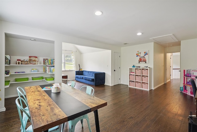 64 Lambert Rdg, Cross River, NY 10518 - dining space with attic access, wood finished floors, and recessed lighting