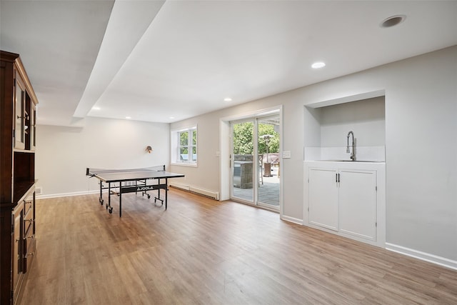 64 Lambert Rdg, Cross River, NY 10518 - rec room with light wood-style floors, baseboard heating, and recessed lighting